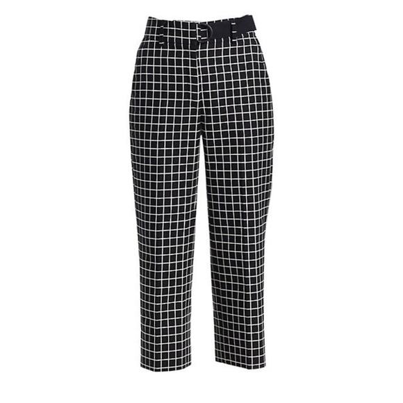 Akris Punto Ford Grid Plaid Pants Jacquared Cropped Pant Belted 6 EUC - Picture 1 of 15